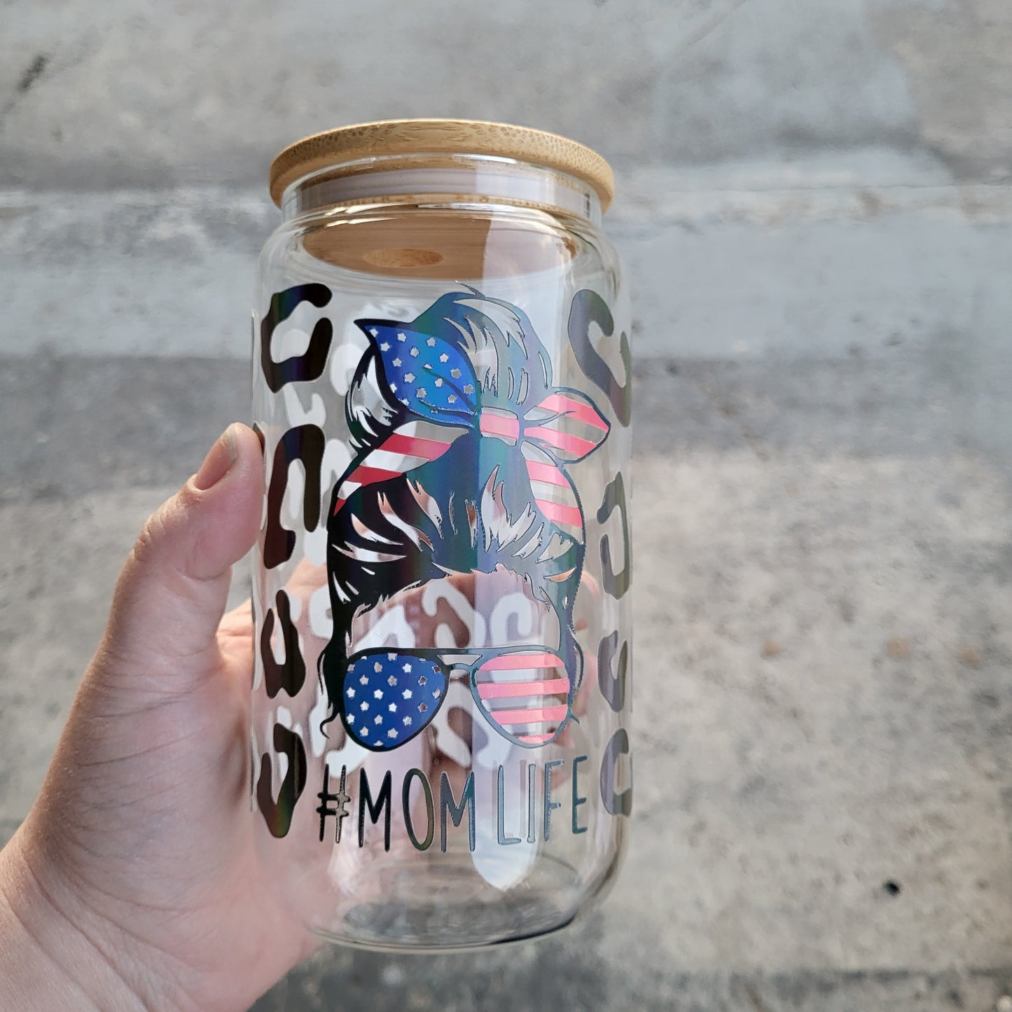 "Patriotic Mom Life" Glass Can Tumbler 16 oz *Clearance*